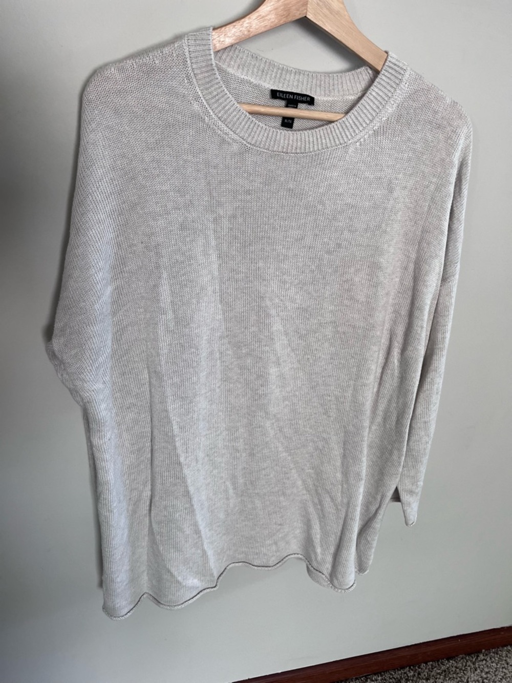 Eileen Fisher Organic Cotton Tencel Knit Sweater XL Beige Crew Neck Oversized